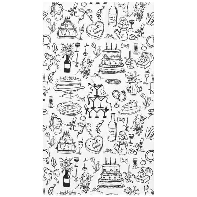 hand drawn wedding marriage champagne fountain tablecloth (Front)