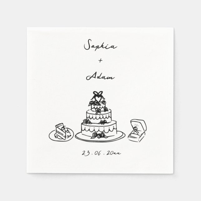 Hand Drawn Wedding Napkin (Front)