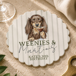 Hand Drawn Weenies and Martinis Dachshund Paper Coaster
