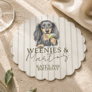 Hand Drawn Weenies and Martinis Dachshund Paper Coaster