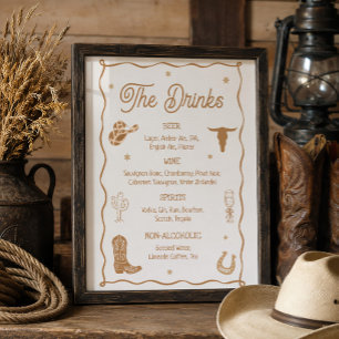 Hand Drawn Western Bridal Shower Drink Menu Bar  Poster