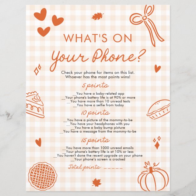 Hand Drawn What's on Your Phone Baby Shower Game (Front)