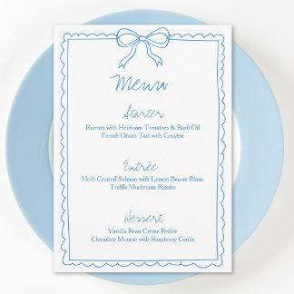 Hand Drawn Whimsical Blue Bow Sketch Bridal Shower Menu