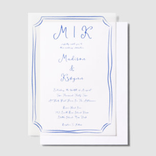 Hand Drawn Whimsical Blue French Wedding Vellum Invitations