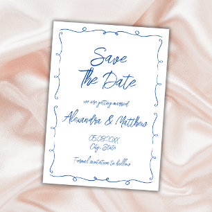 Hand Drawn Whimsical Blue Funky Wedding Save The Date