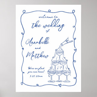 Hand Drawn Whimsical Blue Wedding Welcome Sign