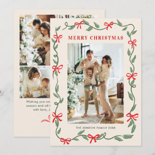 Hand Drawn Whimsical Boho Christmas 5 Photo Holiday Card