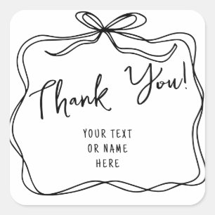 Hand Drawn Whimsical Bow Thank You Typography Square Sticker