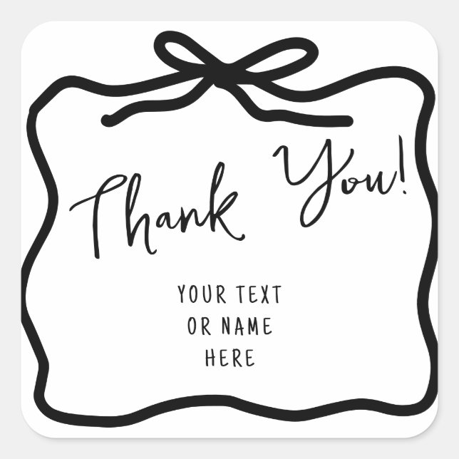 Hand Drawn Whimsical Bow Thank You Typography Square Sticker (Front)