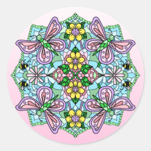 Hand Drawn Whimsical Butterfly Mandala Classic Round Sticker