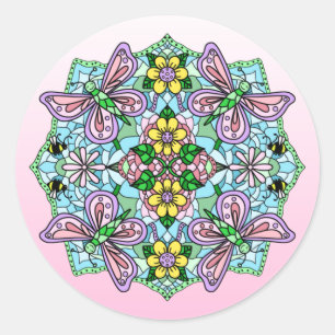 Hand Drawn Whimsical Butterfly Mandala  Classic Round Sticker