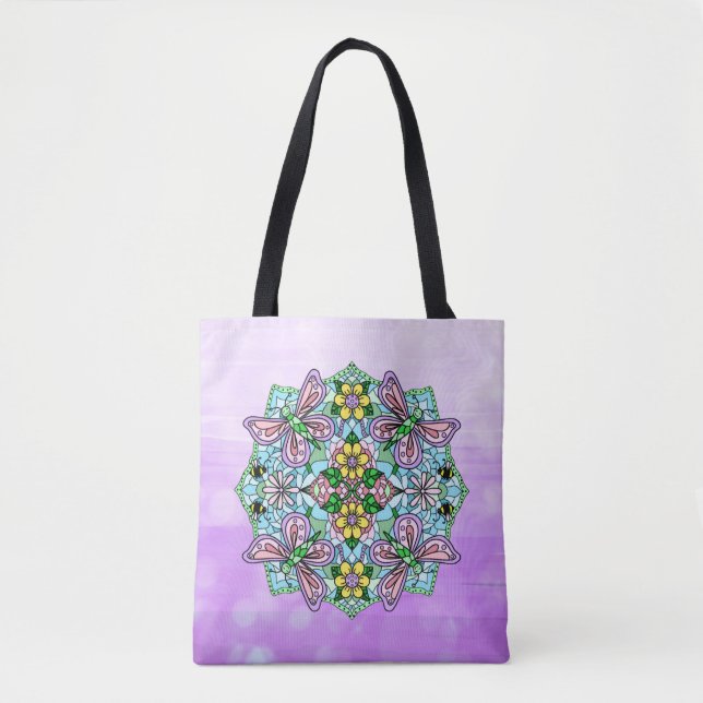 Hand Drawn Whimsical Butterfly Mandala  Tote Bag (Front)