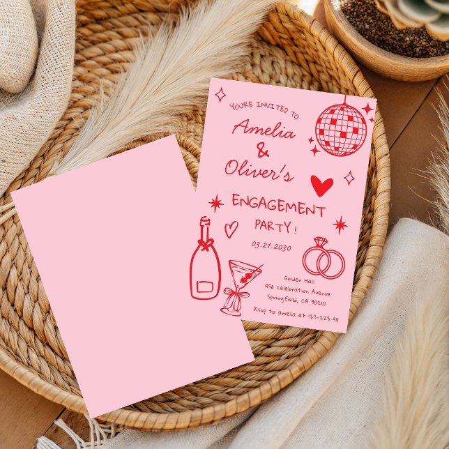 Hand Drawn Whimsical Champagne Disco Engagement Invitation (Creator Uploaded)