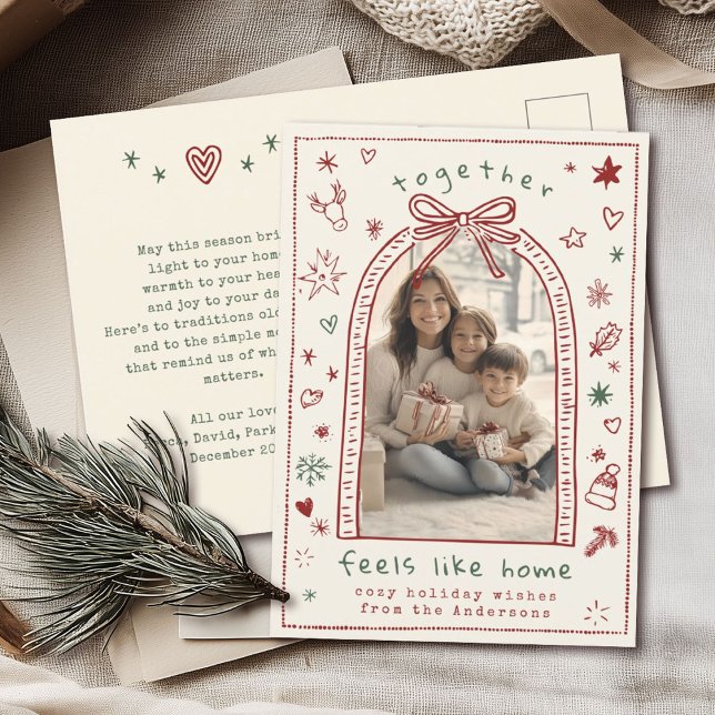 Hand Drawn Whimsical Christmas Bow Doodle Photo Holiday Postcard (Creator Uploaded)