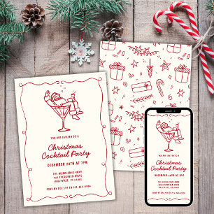 Hand Drawn Whimsical Christmas Cocktail Party Invitation