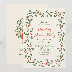 Hand Drawn Whimsical Christmas Holiday Dinner Invi Invitation