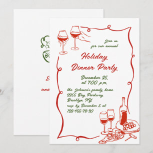 Hand Drawn Whimsical Christmas Holiday Dinner Invitation