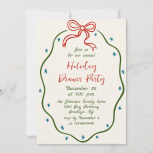 Hand Drawn Whimsical Christmas Holiday Dinner Invitation