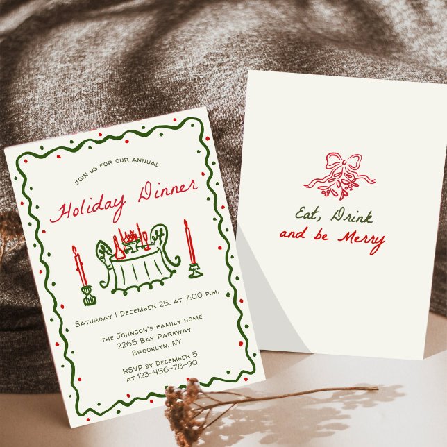 Hand Drawn Whimsical Christmas Holiday Dinner Invitation (Creator Uploaded)