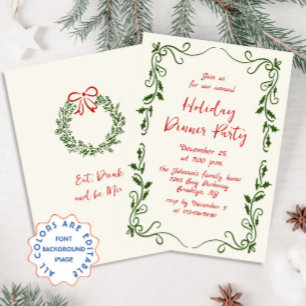 Hand Drawn Whimsical Christmas Holiday Dinner Invitation