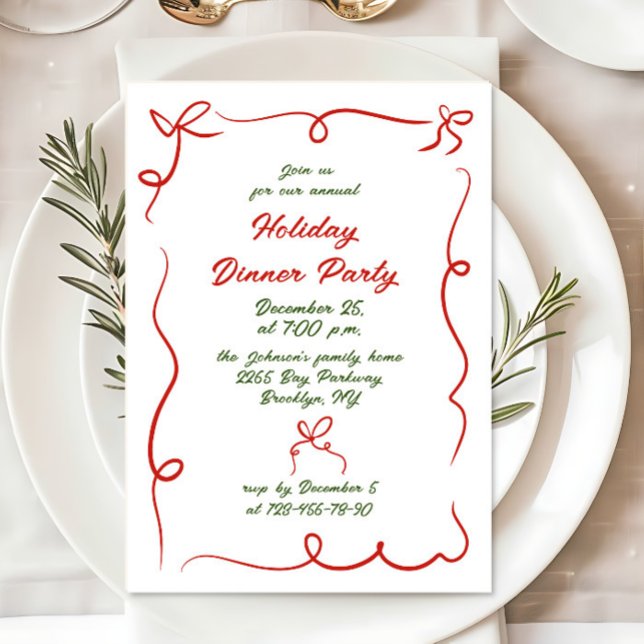 Hand Drawn Whimsical Christmas Holiday Dinner Invitation (Creator Uploaded)