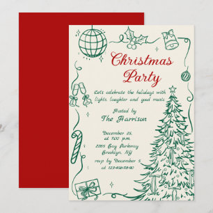 Hand Drawn Whimsical Christmas Holiday Party Invitation