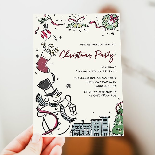 Hand Drawn Whimsical Christmas Holiday Party Invitation (Creator Uploaded)