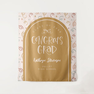 Hand Drawn Whimsical Congrats Grad Party Backdrop Tapestry