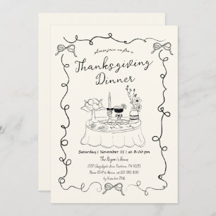 Hand Drawn Whimsical Dinner Table Thanksgiving Invitation