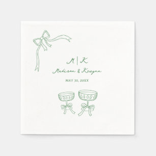 Hand Drawn Whimsical Doodle Green Wedding Napkin