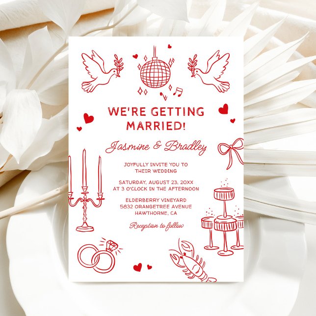 Hand-Drawn Whimsical Doodle Wedding Invitation (Creator Uploaded)