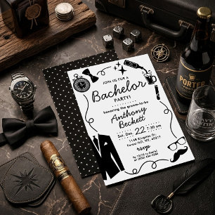 Hand Drawn Whimsical Doodles Bachelor Party Invitation