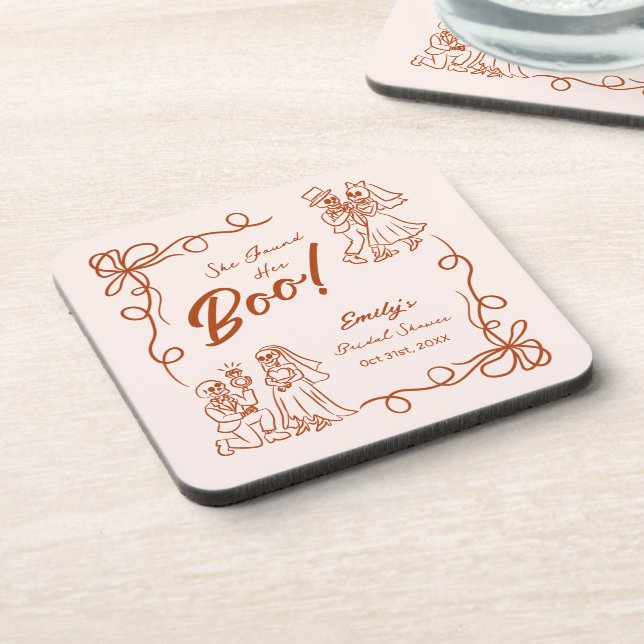 Hand Drawn Whimsical Halloween Bridal Shower Coaster (Left Side)
