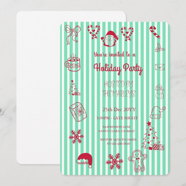 Hand drawn whimsical holiday party invitation (Front/Back)