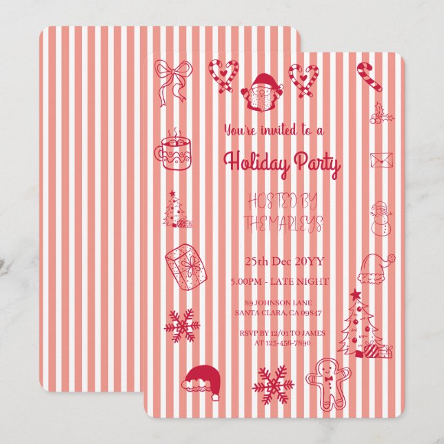 Hand drawn whimsical holiday party invitation (Front/Back)