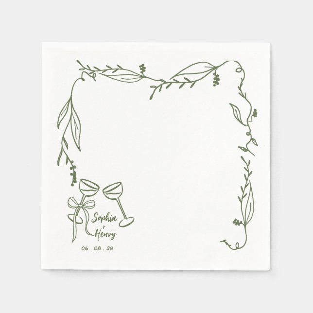 Hand Drawn whimsical Italian wedding Napkin (Front)