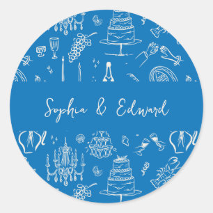 Hand-drawn whimsical line art wedding style classic round sticker
