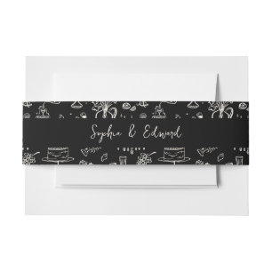 Hand-drawn whimsical line art wedding style invitation belly band