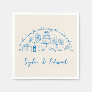 Hand-drawn whimsical line art wedding style napkin