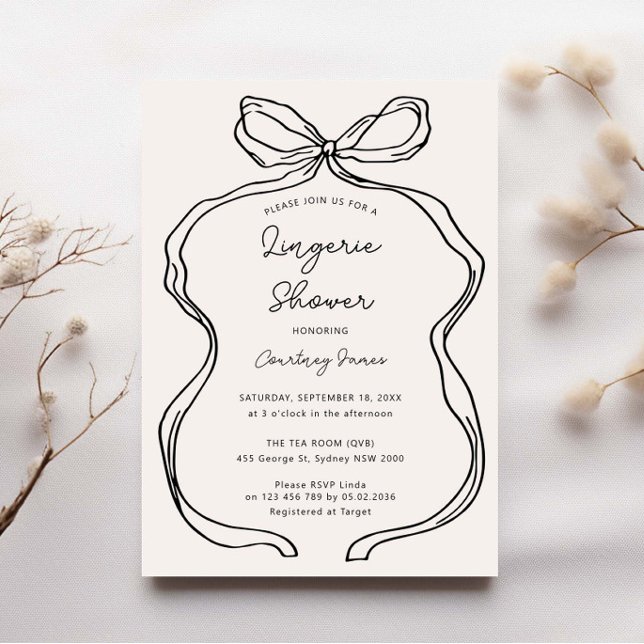 Hand Drawn Whimsical Ribbon Border lingerie shower Invitation (Creator Uploaded)