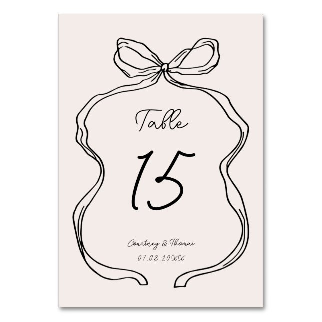 Hand Drawn Whimsical Ribbon Border  Table Number (Front)