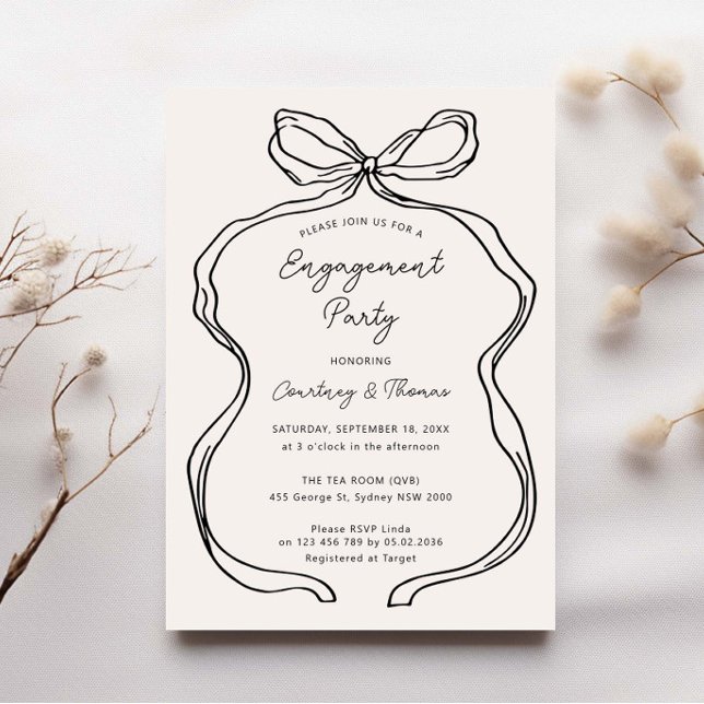 Hand Drawn Whimsical Ribbon engagement party Invitation (Creator Uploaded)