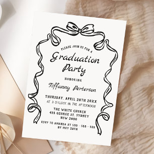 Hand Drawn Whimsical Ribbon graduation Invitation