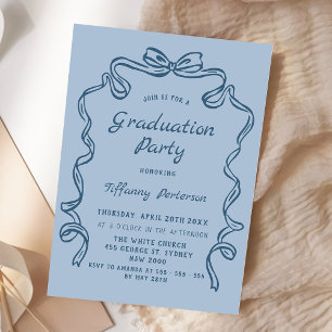 Hand Drawn Whimsical Ribbon Navy graduation Invitation