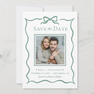 Hand Drawn Whimsical Sage Green Wedding Bow Photo Save The Date