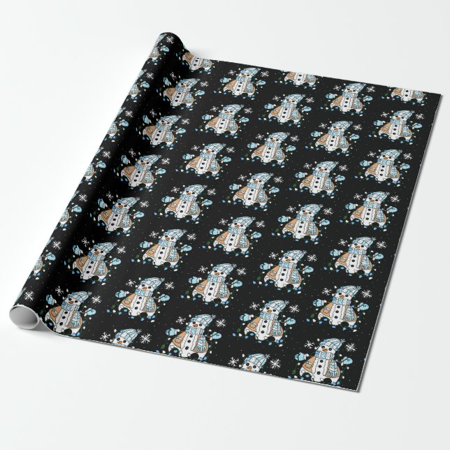 Hand drawn Whimsical Snowman Christmas   Wrapping Paper (Unrolled)