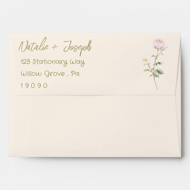 Hand Drawn Whimsical Summer Peony Wedding Envelope (Back (Top Flap))