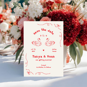 Hand Drawn Whimsical Swan Monogram Doodle Wedding Save The Date