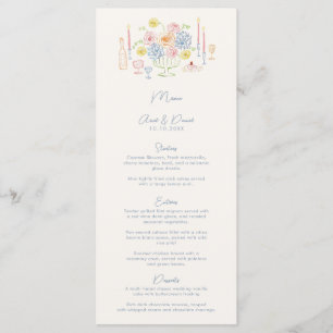 Hand Drawn Whimsical Tabletop Pastel Wedding Menu