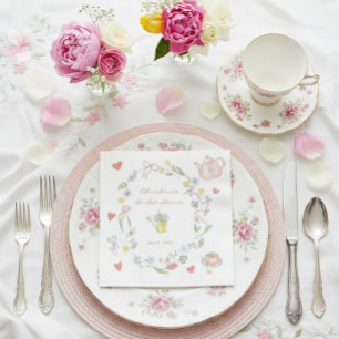 Hand Drawn Whimsical Tea Bridal Shower Napkin
